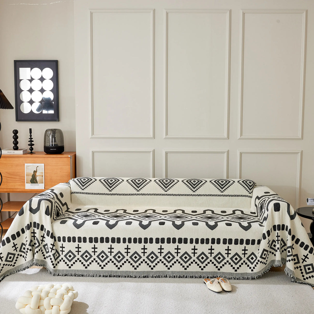 Boho Geometric Chenille Throw Sofa Cover Soft Textured Decorative Couch Blanket