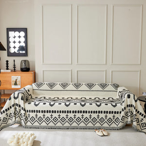 Boho Geometric Chenille Throw Sofa Cover Soft Textured Decorative Couch Blanket