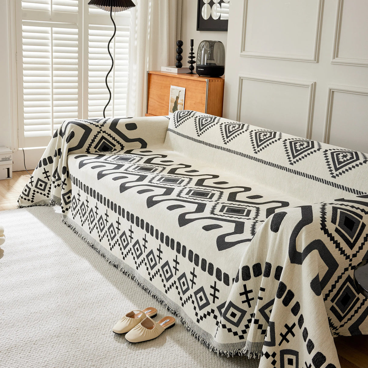 Boho Geometric Chenille Throw Sofa Cover Soft Textured Decorative Couch Blanket