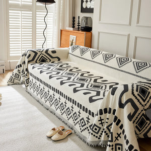 Boho Geometric Chenille Throw Sofa Cover Soft Textured Decorative Couch Blanket