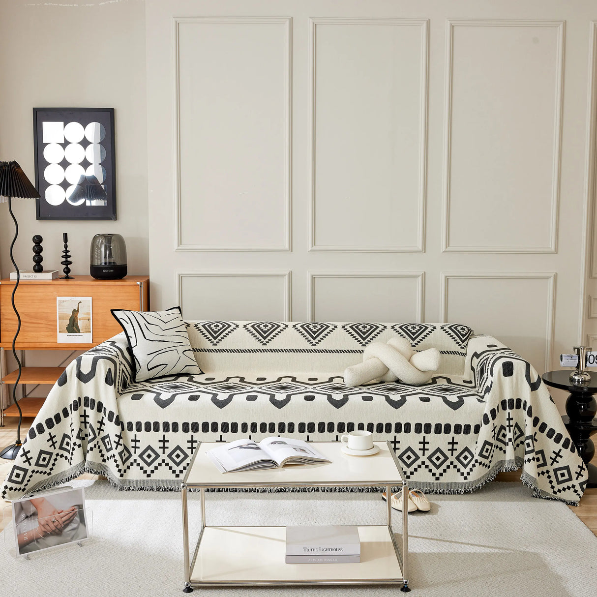 Boho Geometric Chenille Throw Sofa Cover Soft Textured Decorative Couch Blanket