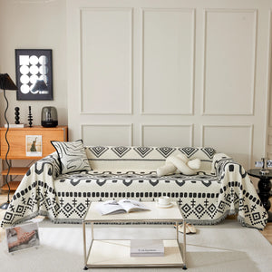 Boho Geometric Chenille Throw Sofa Cover Soft Textured Decorative Couch Blanket