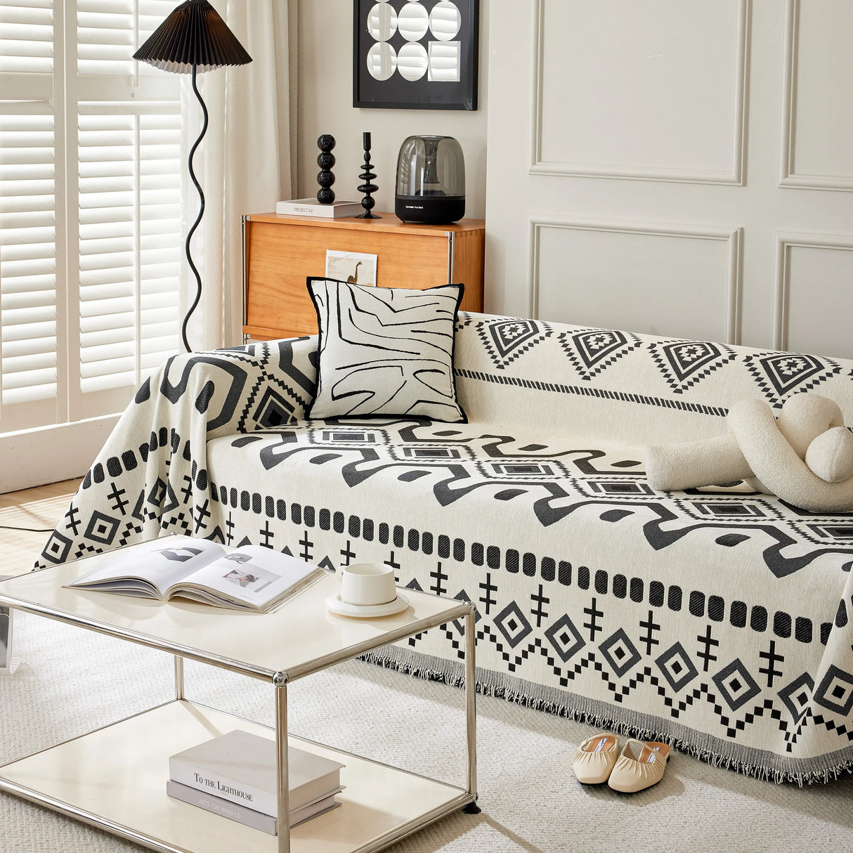 Boho Geometric Chenille Throw Sofa Cover Soft Textured Decorative Couch Blanket