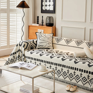 Boho Geometric Chenille Throw Sofa Cover Soft Textured Decorative Couch Blanket