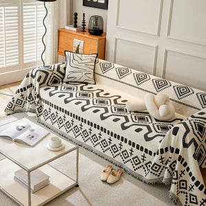 Boho Geometric Chenille Throw Sofa Cover Soft Textured Decorative Couch Blanket