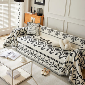 Boho Geometric Chenille Throw Sofa Cover Soft Textured Decorative Couch Blanket