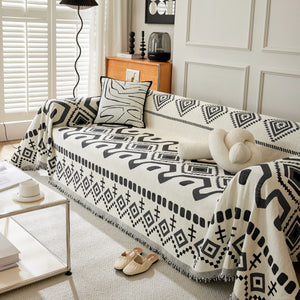 Boho Geometric Chenille Throw Sofa Cover Soft Textured Decorative Couch Blanket