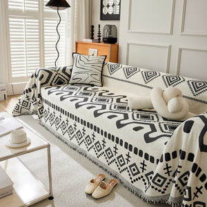 Boho Geometric Chenille Throw Sofa Cover Soft Textured Decorative Couch Blanket