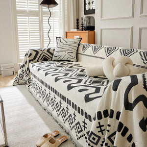 Boho Geometric Chenille Throw Sofa Cover Soft Textured Decorative Couch Blanket