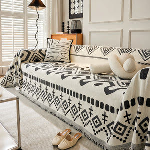 Boho Geometric Chenille Throw Sofa Cover Soft Textured Decorative Couch Blanket