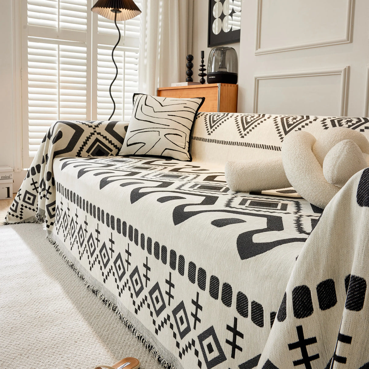 Boho Geometric Chenille Throw Sofa Cover Soft Textured Decorative Couch Blanket