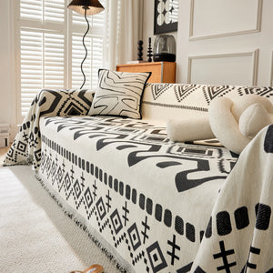 Boho Geometric Chenille Throw Sofa Cover Soft Textured Decorative Couch Blanket