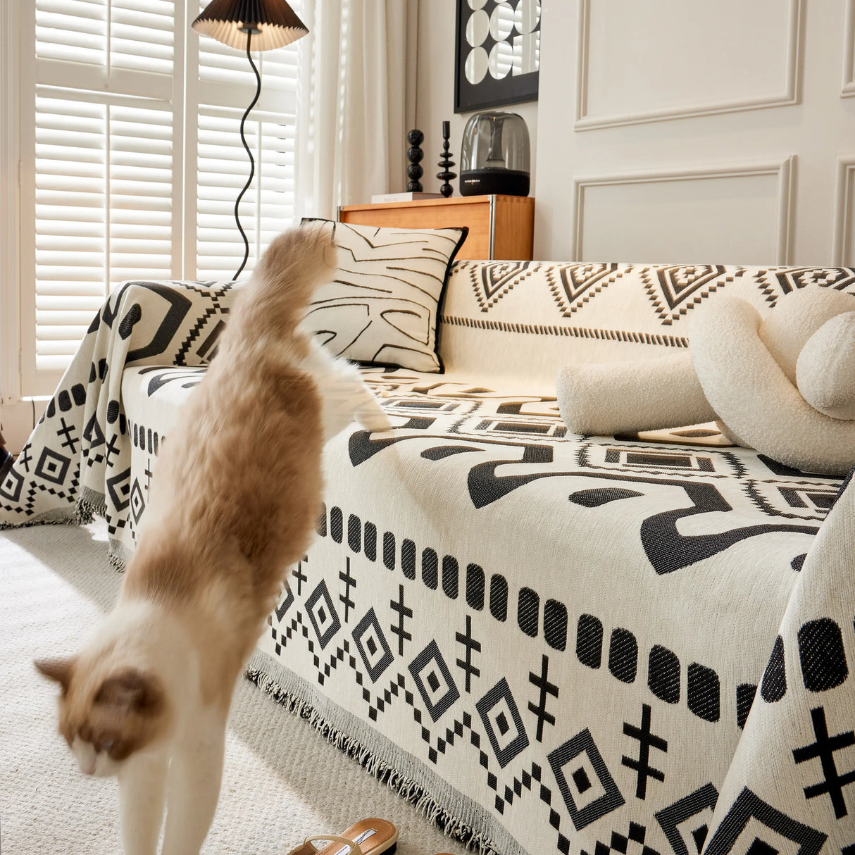 Boho Geometric Chenille Throw Sofa Cover Soft Textured Decorative Couch Blanket