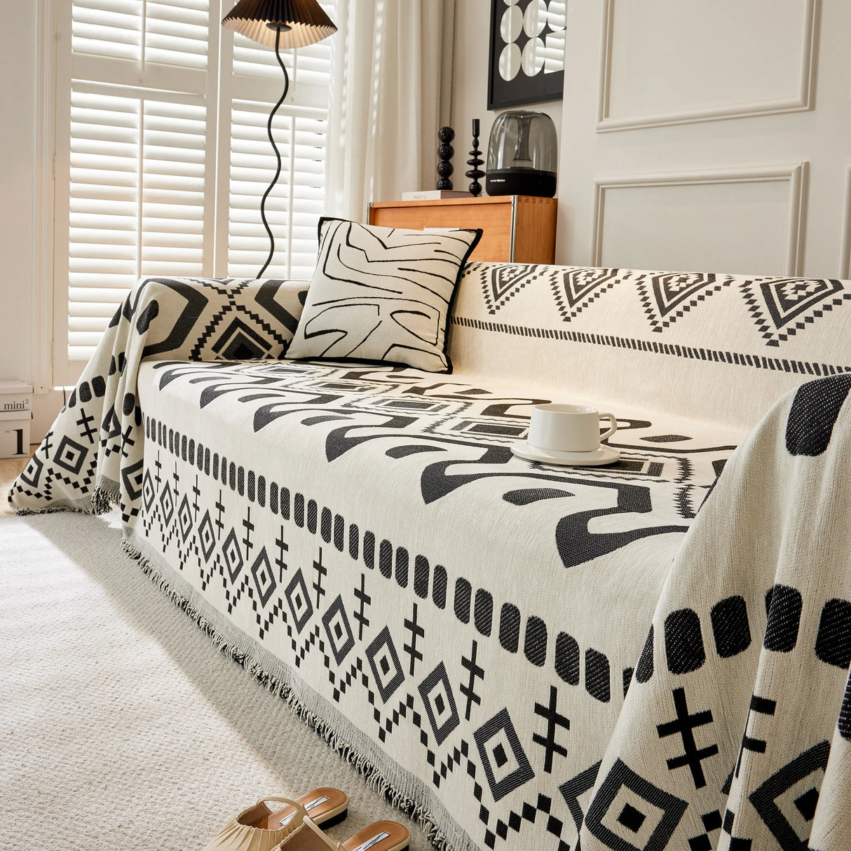 Boho Geometric Chenille Throw Sofa Cover Soft Textured Decorative Couch Blanket