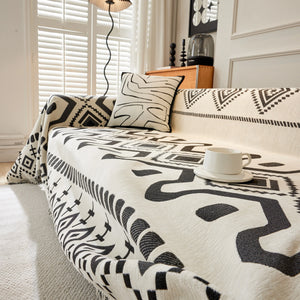 Boho Geometric Chenille Throw Sofa Cover Soft Textured Decorative Couch Blanket