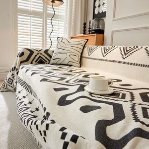 Boho Geometric Chenille Throw Sofa Cover Soft Textured Decorative Couch Blanket