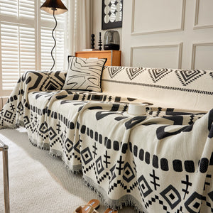 Boho Geometric Chenille Throw Sofa Cover Soft Textured Decorative Couch Blanket