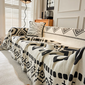 Boho Geometric Chenille Throw Sofa Cover Soft Textured Decorative Couch Blanket