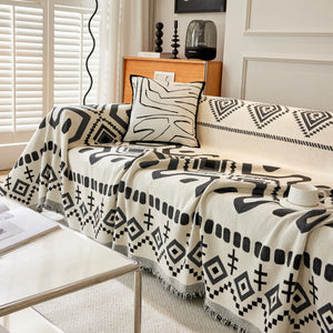 Boho Geometric Chenille Throw Sofa Cover Soft Textured Decorative Couch Blanket