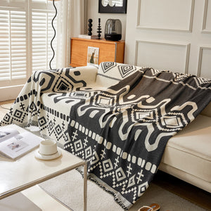 Boho Geometric Chenille Throw Sofa Cover Soft Textured Decorative Couch Blanket