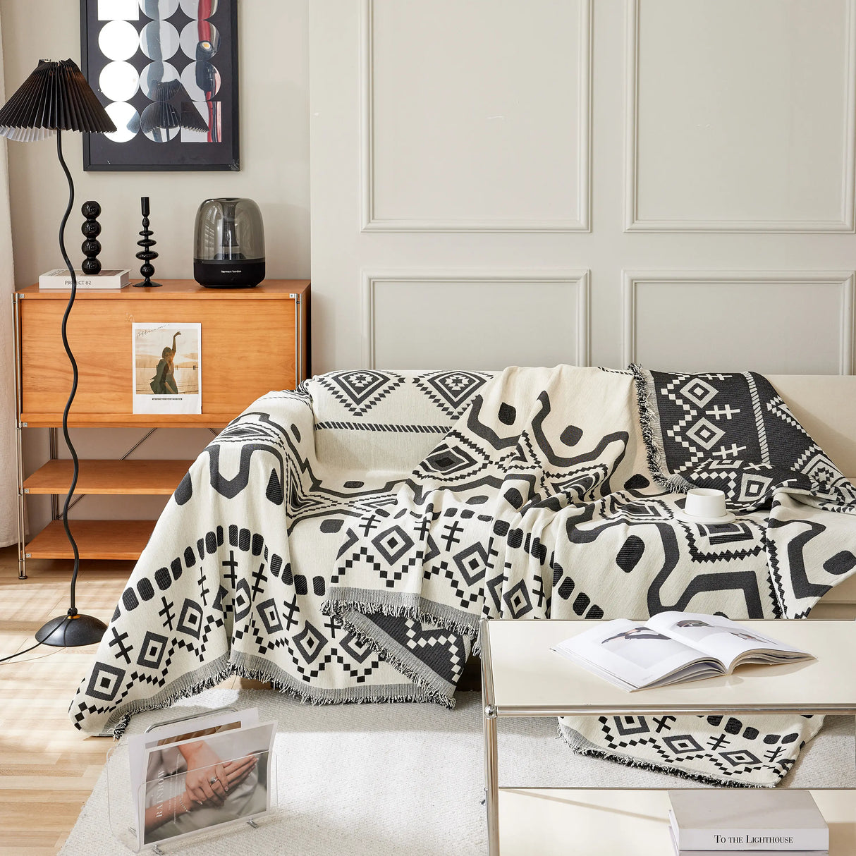 Boho Geometric Chenille Throw Sofa Cover Soft Textured Decorative Couch Blanket