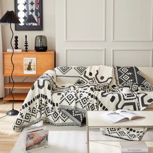 Boho Geometric Chenille Throw Sofa Cover Soft Textured Decorative Couch Blanket