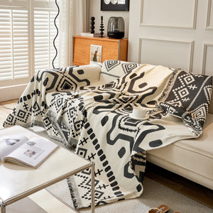 Boho Geometric Chenille Throw Sofa Cover Soft Textured Decorative Couch Blanket