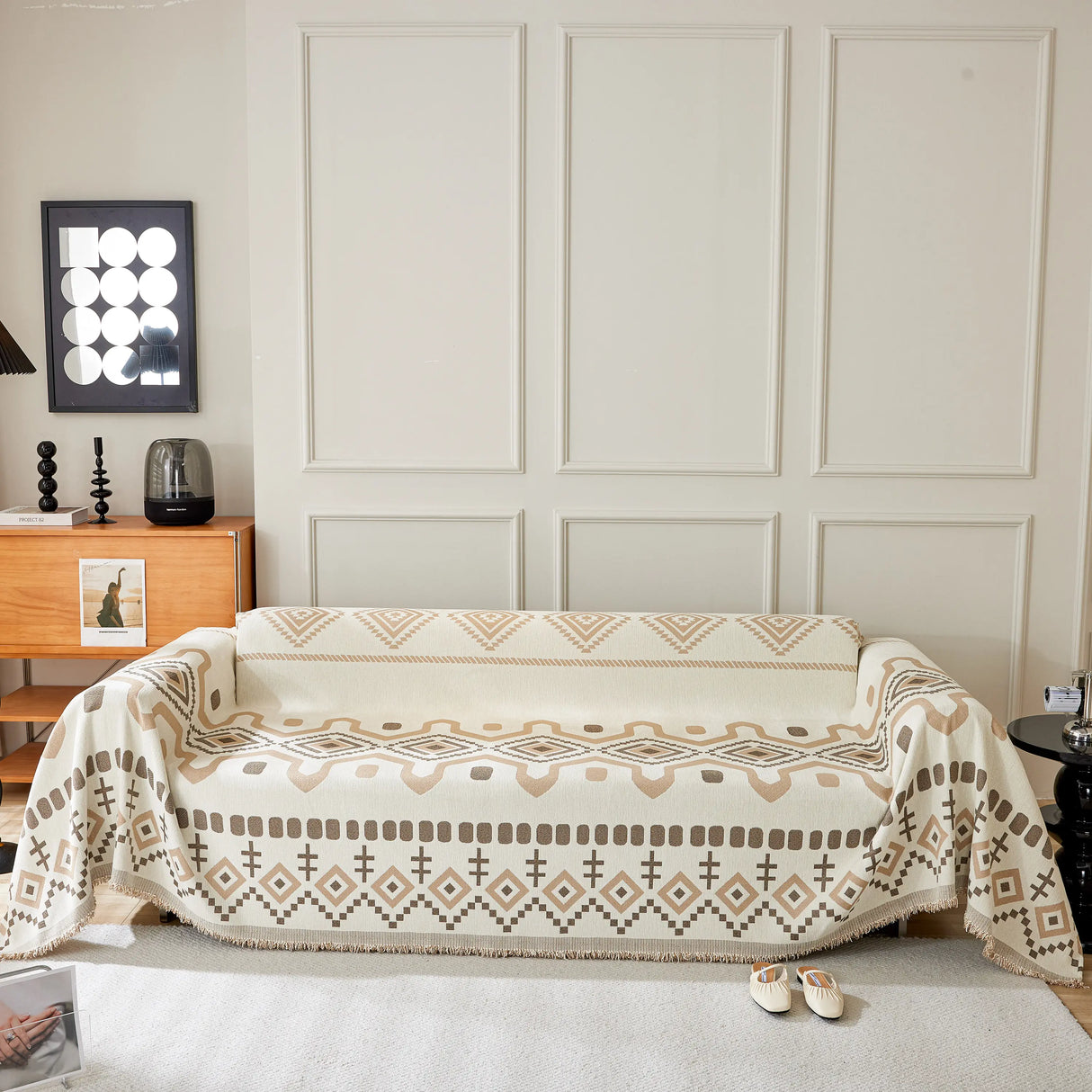 Boho Geometric Chenille Throw Sofa Cover Soft Textured Decorative Couch Blanket