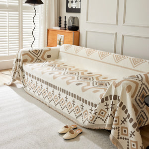 Boho Geometric Chenille Throw Sofa Cover Soft Textured Decorative Couch Blanket