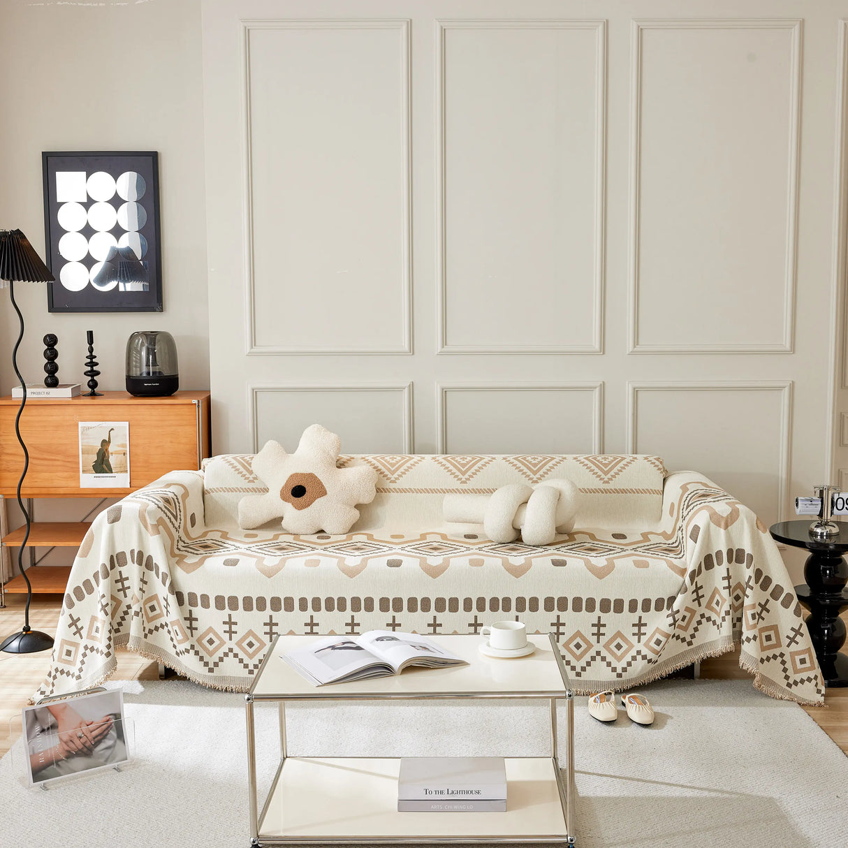 Boho Geometric Chenille Throw Sofa Cover Soft Textured Decorative Couch Blanket