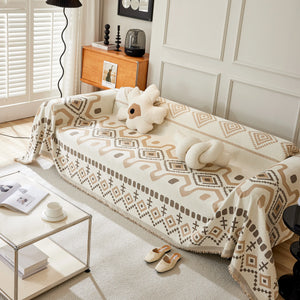 Boho Geometric Chenille Throw Sofa Cover Soft Textured Decorative Couch Blanket