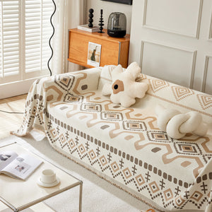 Boho Geometric Chenille Throw Sofa Cover Soft Textured Decorative Couch Blanket