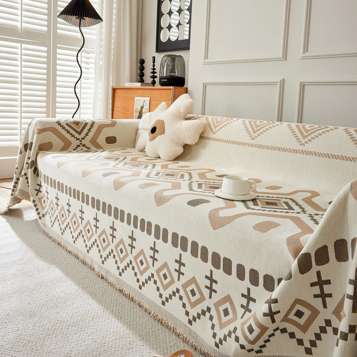 Boho Geometric Chenille Throw Sofa Cover Soft Textured Decorative Couch Blanket