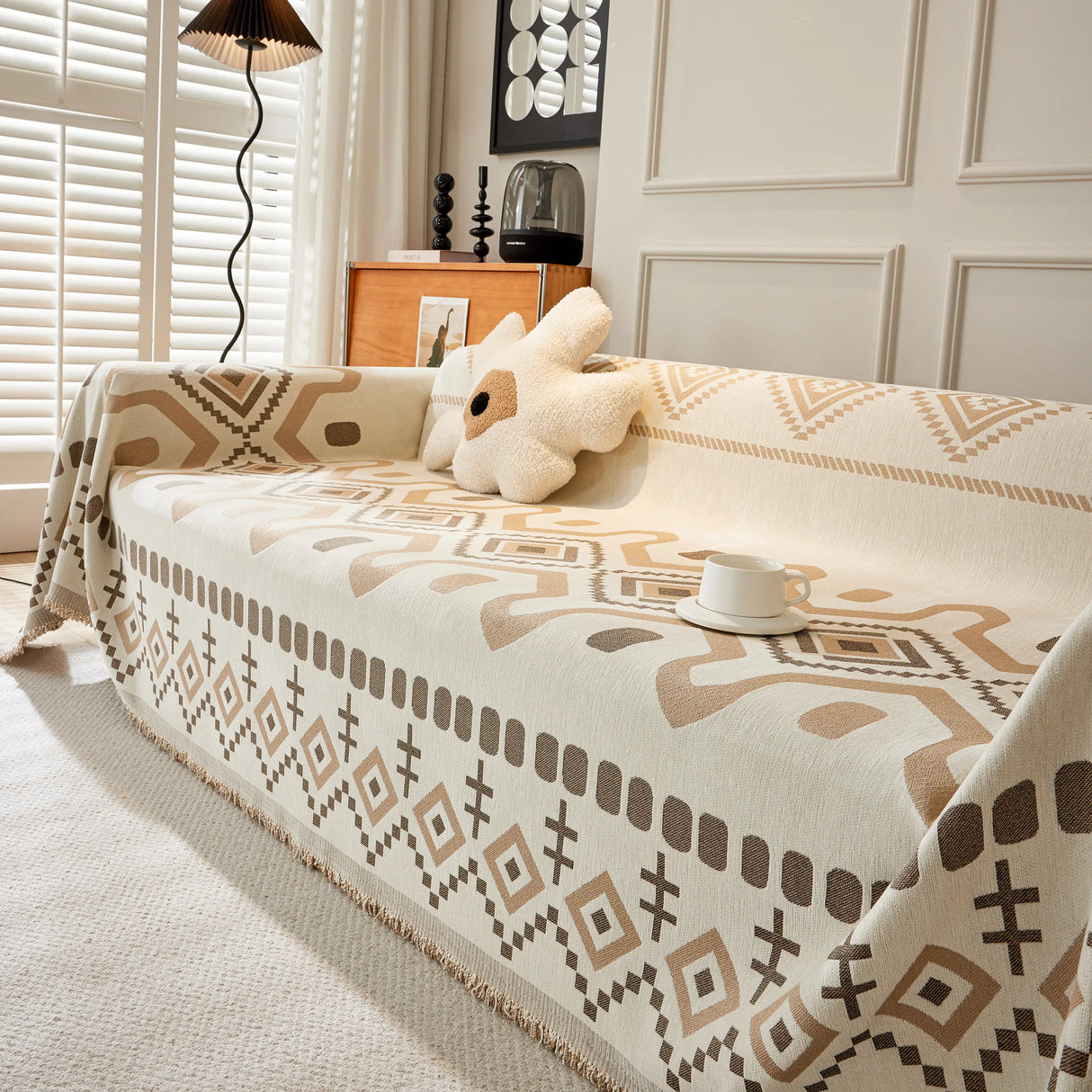 Boho Geometric Chenille Throw Sofa Cover Soft Textured Decorative Couch Blanket