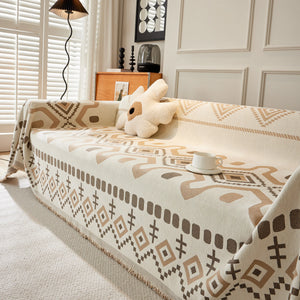 Boho Geometric Chenille Throw Sofa Cover Soft Textured Decorative Couch Blanket