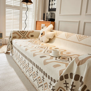 Boho Geometric Chenille Throw Sofa Cover Soft Textured Decorative Couch Blanket