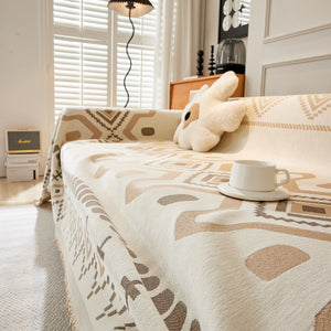 Boho Geometric Chenille Throw Sofa Cover Soft Textured Decorative Couch Blanket