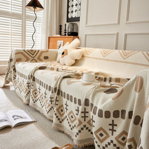 Boho Geometric Chenille Throw Sofa Cover Soft Textured Decorative Couch Blanket