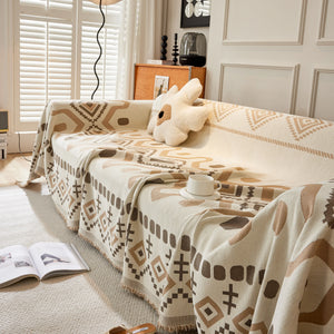 Boho Geometric Chenille Throw Sofa Cover Soft Textured Decorative Couch Blanket