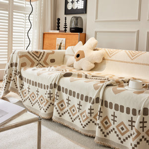 Boho Geometric Chenille Throw Sofa Cover Soft Textured Decorative Couch Blanket