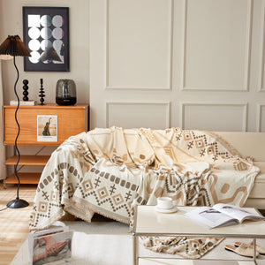 Boho Geometric Chenille Throw Sofa Cover Soft Textured Decorative Couch Blanket