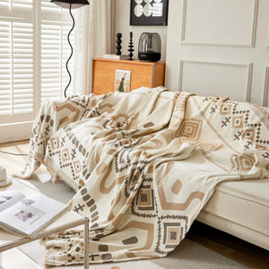 Boho Geometric Chenille Throw Sofa Cover Soft Textured Decorative Couch Blanket