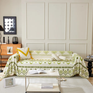 Boho Geometric Chenille Throw Sofa Cover Soft Textured Decorative Couch Blanket