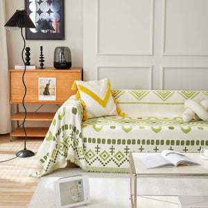 Boho Geometric Chenille Throw Sofa Cover Soft Textured Decorative Couch Blanket