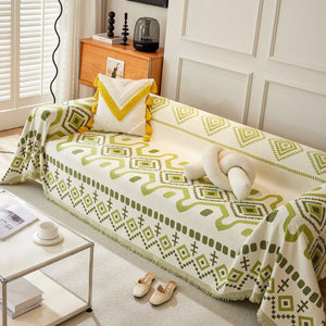 Boho Geometric Chenille Throw Sofa Cover Soft Textured Decorative Couch Blanket