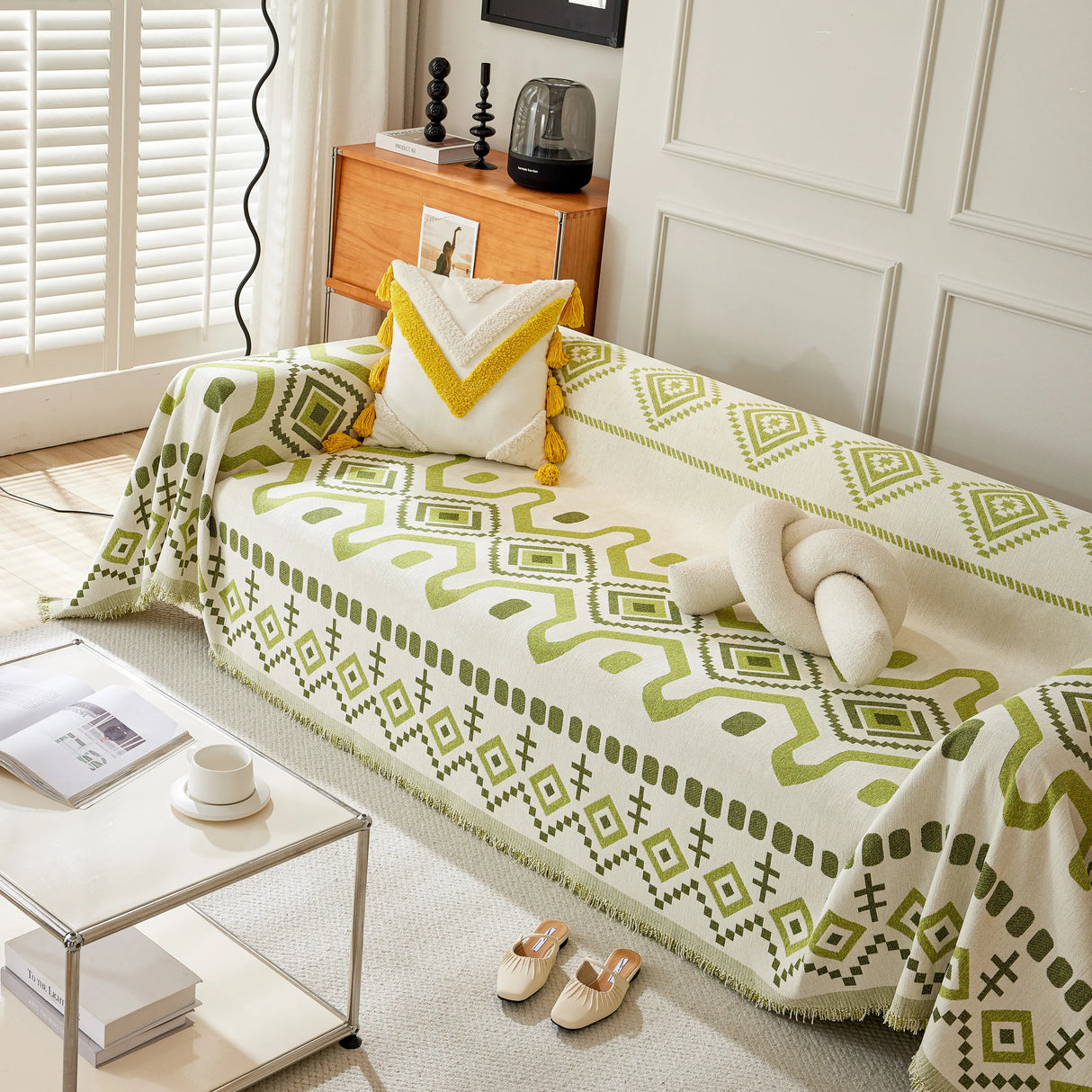 Boho Geometric Chenille Throw Sofa Cover Soft Textured Decorative Couch Blanket