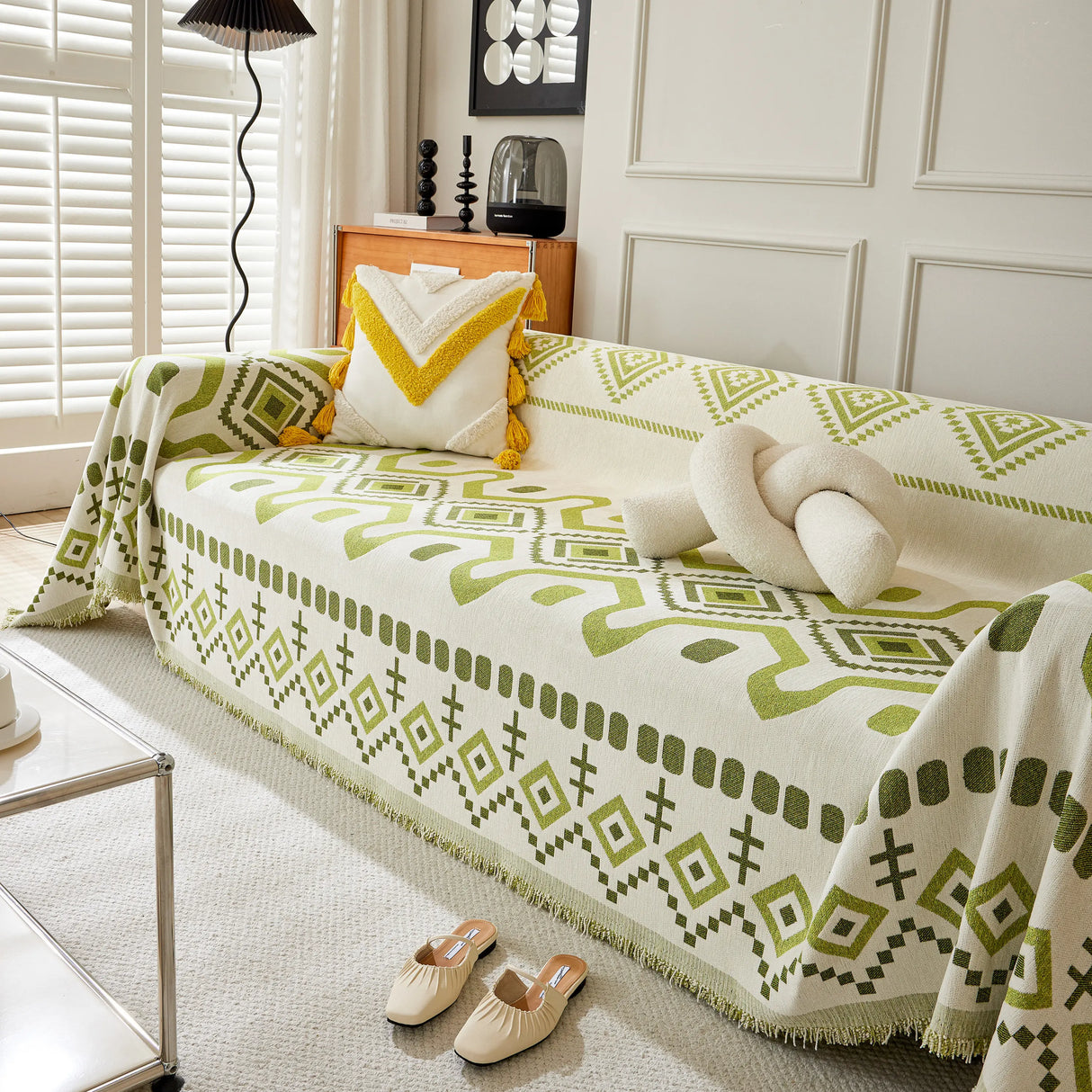 Boho Geometric Chenille Throw Sofa Cover Soft Textured Decorative Couch Blanket