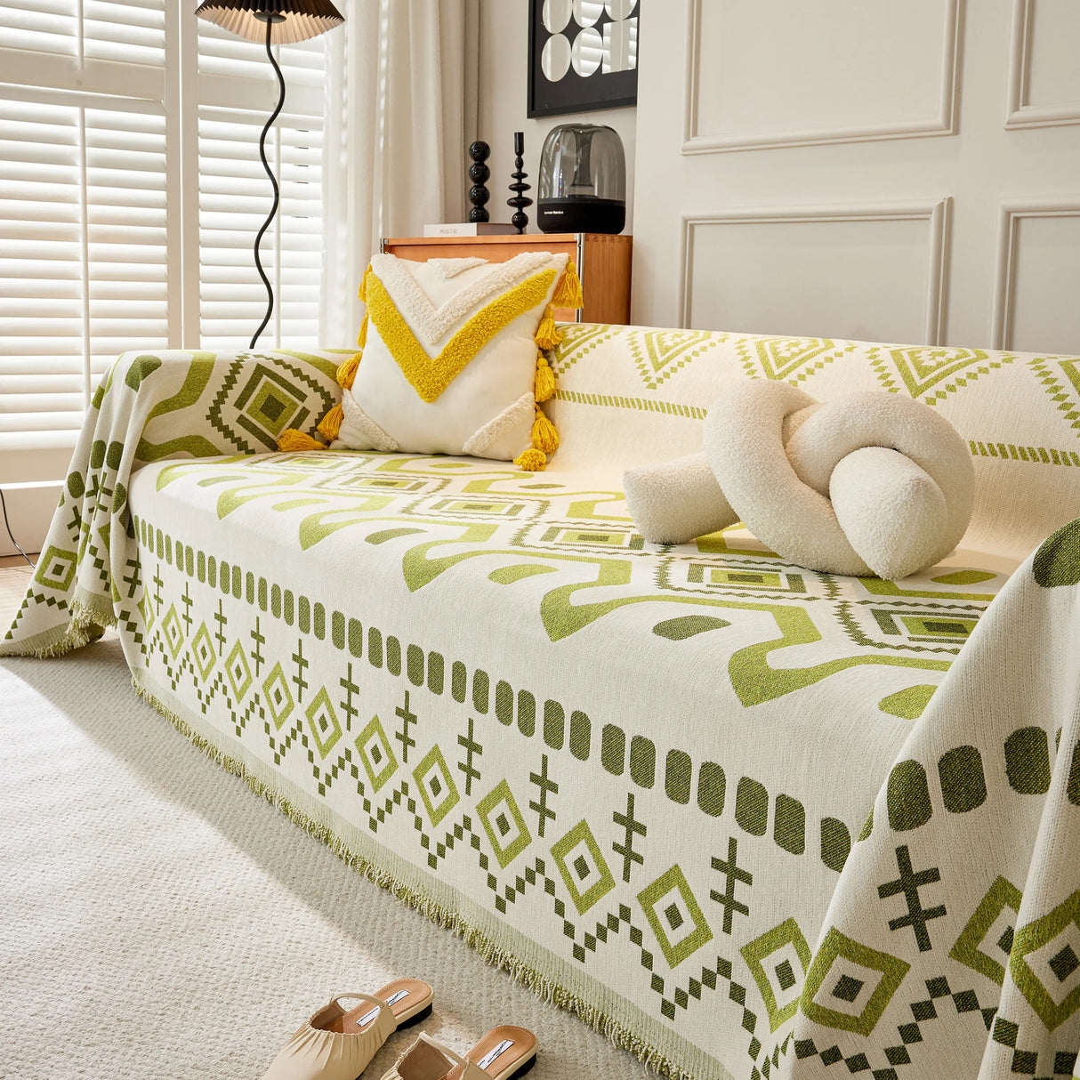 Boho Geometric Chenille Throw Sofa Cover Soft Textured Decorative Couch Blanket