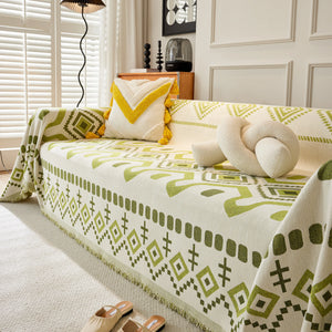Boho Geometric Chenille Throw Sofa Cover Soft Textured Decorative Couch Blanket