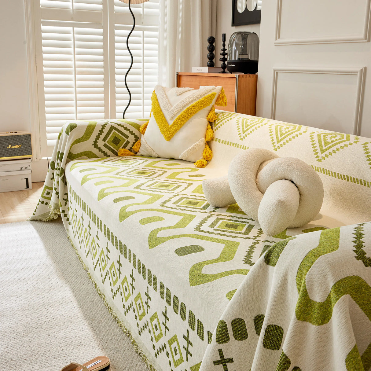 Boho Geometric Chenille Throw Sofa Cover Soft Textured Decorative Couch Blanket